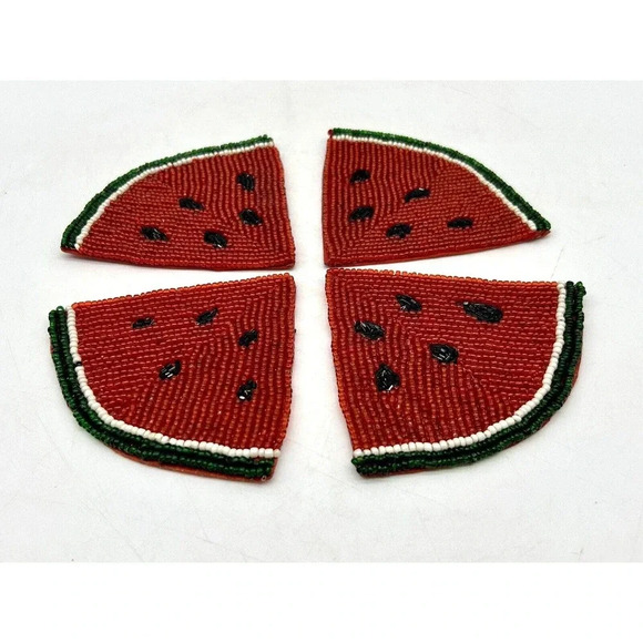 Set of 4 Vtg Summer Watermelon Beaded Drink Coasters Home Kitchen Decor - Picture 3 of 5